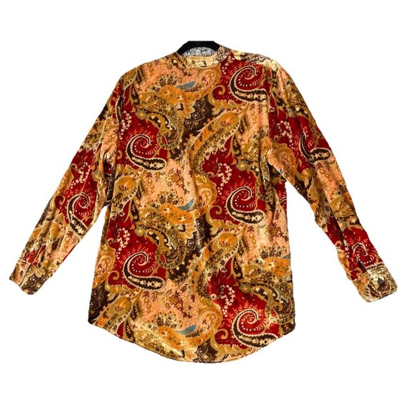 Soft Surroundings Large Button Up Top Blouse Montaigne Paisley Burnout Velvet - Picture 2 of 8